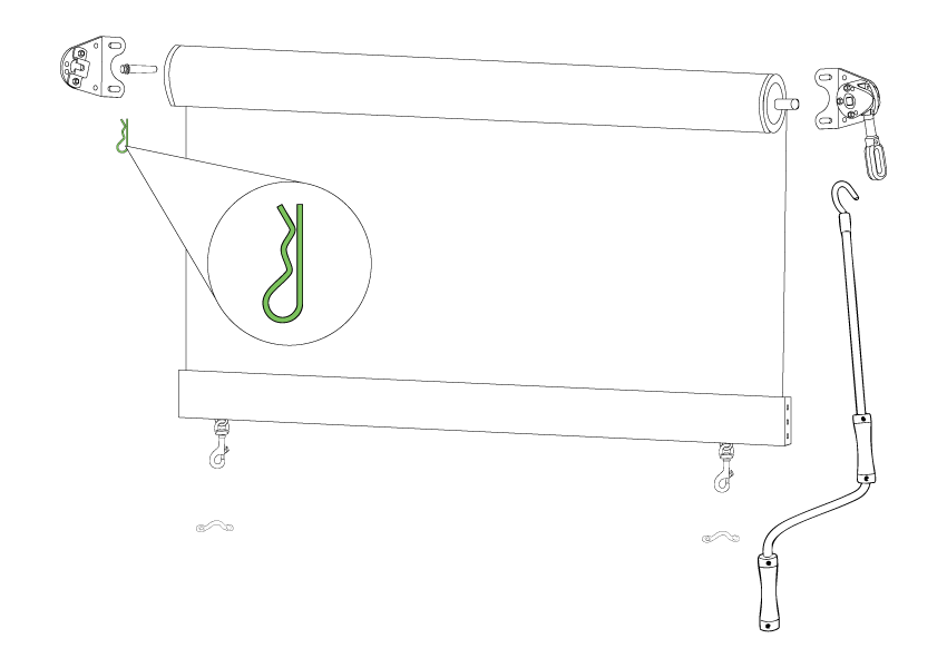 Small metal R-clip safety pin used to lock the pivot pin into the mounting bracket.